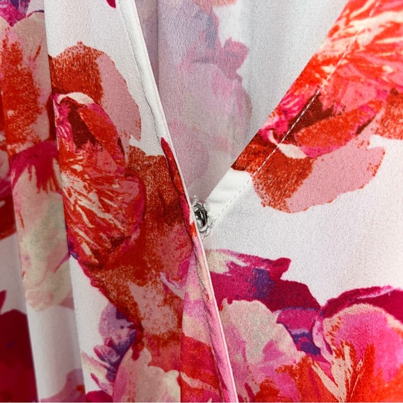 Flying Tomato Lipstick Floral Chiffon Kimono Sleeve Pink, Orange Blouse - Picture 6 of 7